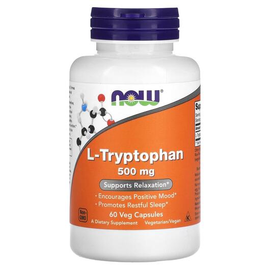 Основне фото товара NOW, L-Tryptophan 500 mg, L-Триптофан, 60 капсул