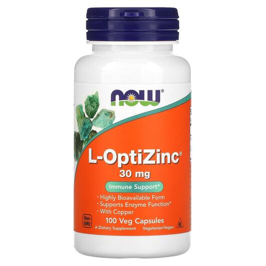 Основне фото товара NOW, L-OptiZinc 30 mg, Цинк 30 мг, 100 капсул