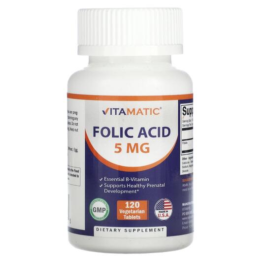 Основне фото товара Folic Acid 5 mg, Вітамін B9 Фолієва кислота, 120 таблеток