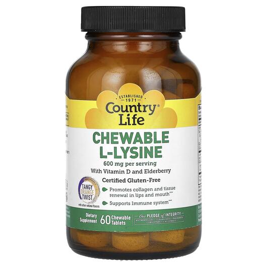 Основне фото товара Chewable L-Lysine with Vitamin D & Elderberry, L-Лізин, 60 та