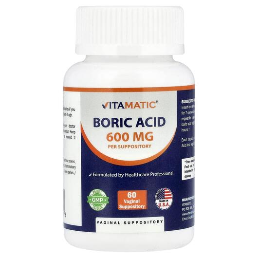 Основне фото товара Boric Acid 600 mg, Борна кислота, 60 Vaginal Suppositories