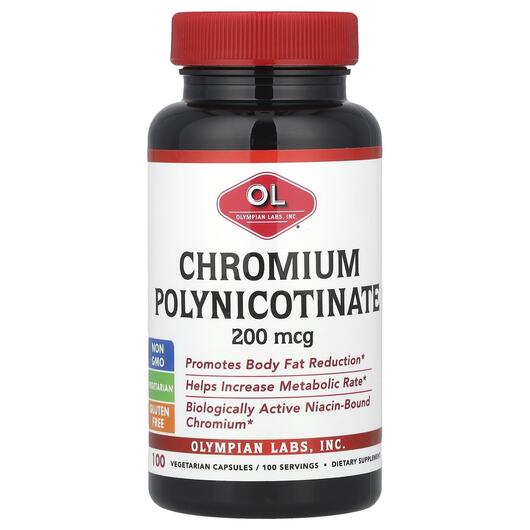 Основне фото товара Olympian Labs, Chromium Polynicotinate 200 mcg, Хром, 100 капсул
