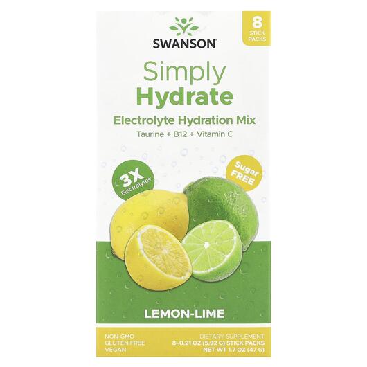 Основне фото товара Simply Hydrate Electrolyte Hydration Mix, Електроліти, 8 Stick Pa