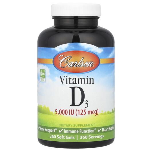 Основне фото товара Vitamin D3 125 mcg 5000 IU, Вітамін D3 125 мкг 5000 МО, 360 капсу