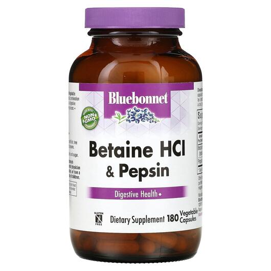 Основне фото товара Bluebonnet Nutrition, Betaine HCl, Бетаїн HCL, 180 капсул