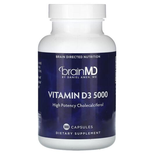 Основне фото товара BrainMD, Vitamin D3 5000, Вітамін D3 Холекальциферол, 100 капсул