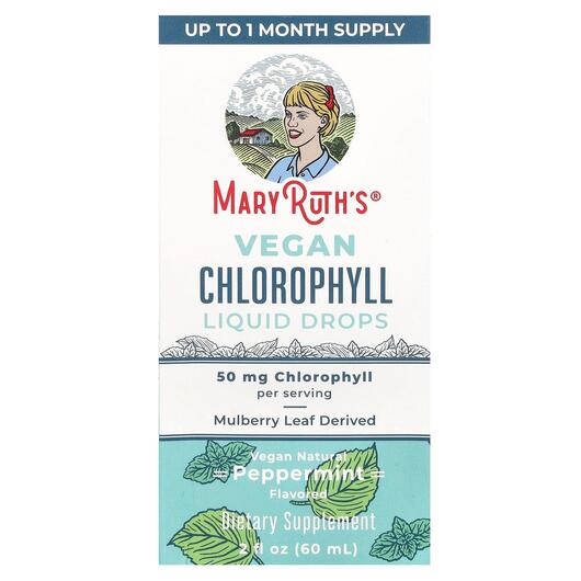 Основне фото товара Vegan Chlorophyll Liquid Drops Peppermint 50 mg, Хлорофіл, 60 мл