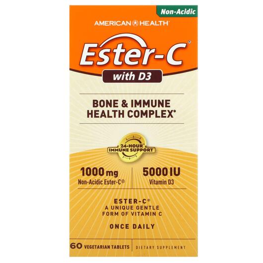 Основне фото товара Ester-C with D3, Естер С з D3 1000 мг 5000 МО, 60 таблеток