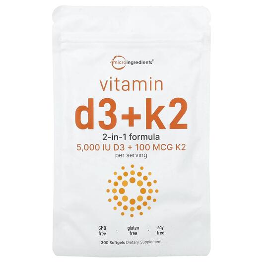 Основне фото товара Micro Ingredients, Vitamin D3 + K2, Вітаміни D3 K2, 300 капсул