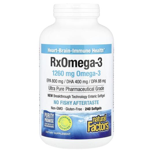 Основне фото товара Natural Factors, RxOmega-3, ЕПА 400 мг ДГЭА 200 мг, 240 капсул