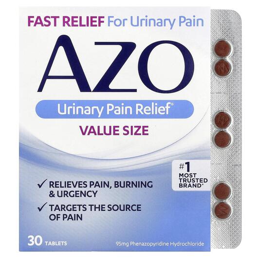 Основне фото товара Azo, Urinary Pain Relief, Підтримка сечового міхура, 30 таблеток