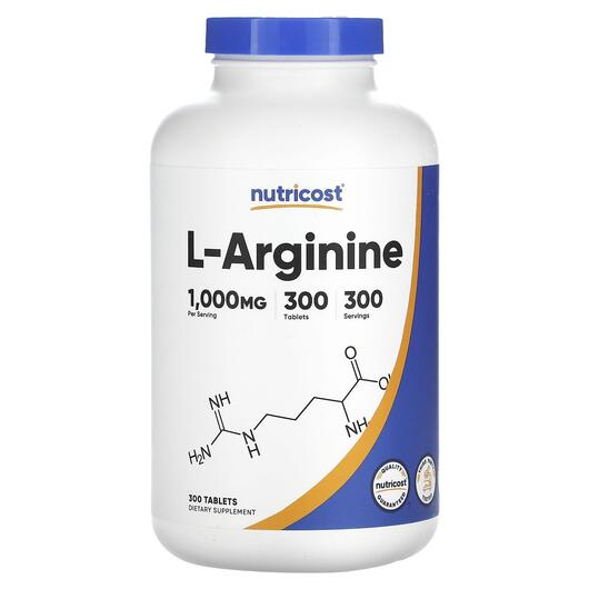 Основне фото товара Nutricost, L-Arginine 1000 mg, L-Аргінін, 300 таблеток