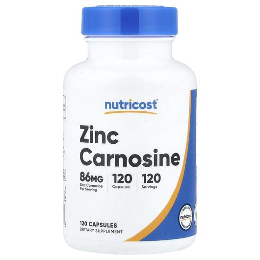 Основне фото товара Nutricost, Zinc Carnosine 86 mg, Цинк, 120 капсул