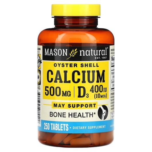 Основне фото товара Mason, Oyster Shell Calcium Plus D3, Кальцій, 250 таблеток