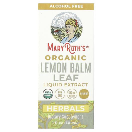 Основне фото товара Organic Lemon Balm Leaf Liquid Extract Alcohol Free, Меліса, 30 м