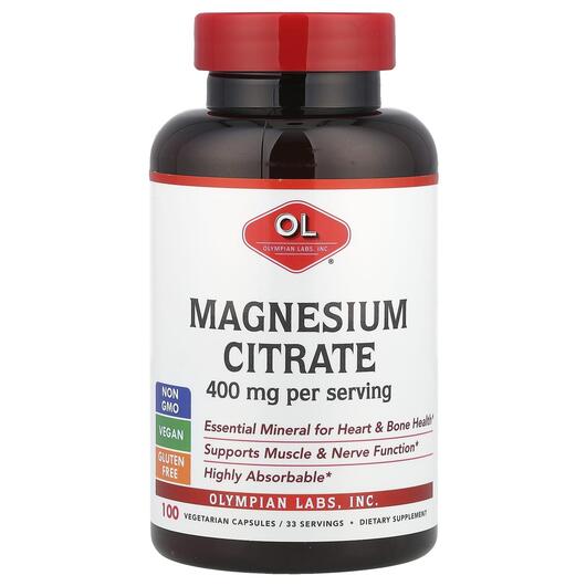 Основне фото товара Olympian Labs, Magnesium Citrate, Магній Цитрат, 100 капсул