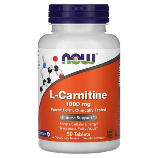 Основне фото товара NOW, L-Carnitine 1000 mg, L-Карнітин, 50 таблеток