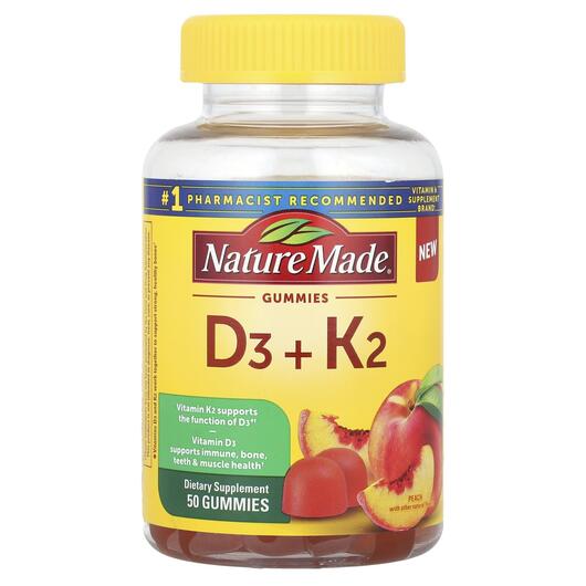 Основне фото товара Vitamin D3 + K2 Gummies Peach, Вітаміни D3 K2, 50 таблеток