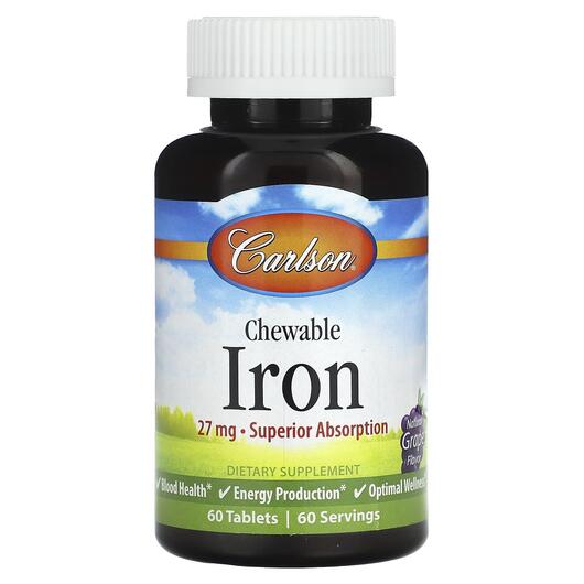 Основне фото товара Chewable Iron Natural Grape 27 mg, Жувальне Залізо, 60 таблеток