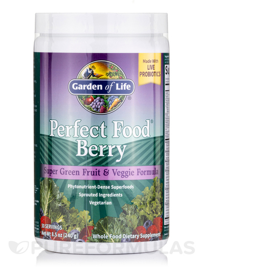 Основне фото товара Garden of Life, Perfect Food Berry Powder, Супергрінс, 240 г