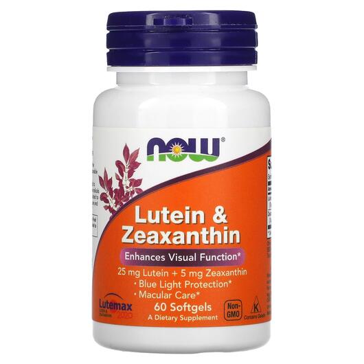 Основне фото товара NOW, Lutein & Zeaxanthin, Лютеин і зеаксантин, 60 капсул