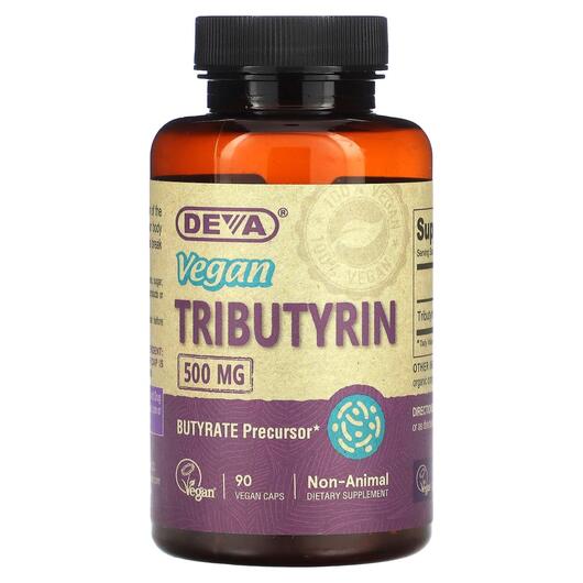 Основне фото товара Deva, Vegan Tributyrin 500 mg, Масляна кислота, 90 капсул