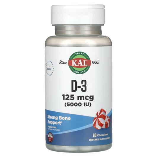Основне фото товара D-3 Peppermint 125 mcg 5000, Вітамін D3 Холекальциферол, 60 табле