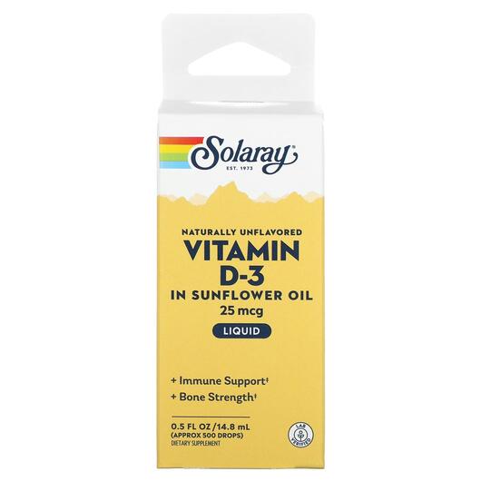 Основне фото товара Vitamin D-3 In Sunflower Oil Naturally Unflavored, Вітамін D, 14.