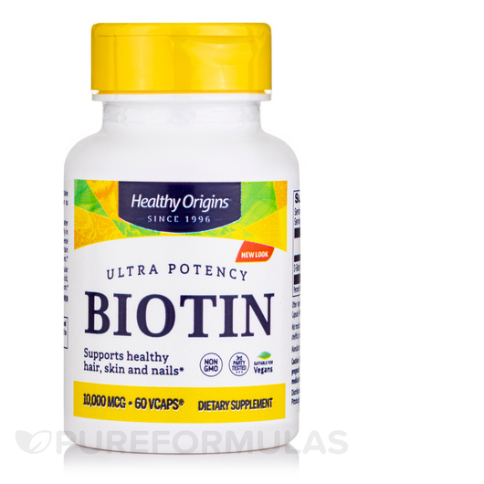 Основне фото товара Healthy Origins, Biotin 10000 mcg, Вітамін B7 Біотин, 60 VCaps