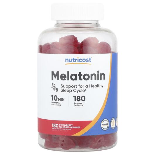Основне фото товара Nutricost, Melatonin Strawberry 10 mg, Мелатонін, 180 таблеток