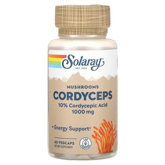 Основне фото товара Solaray, Mushrooms Cordyceps 1000 mg, Гриби, 60 капсул