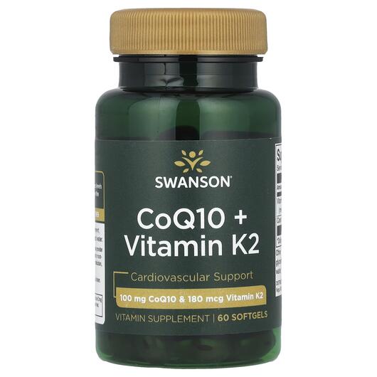 Основне фото товара Swanson, CoQ10 + Vitamin K2, Коензим Q-10 + K2, 60 капсул