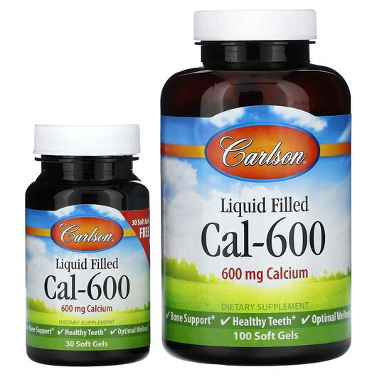 Основне фото товара Carlson, Liquid Filled Cal-600 100 +, Кальцій, 30 капсул