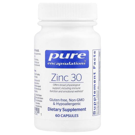 Основне фото товара Pure Encapsulations, Zinc 30 mg, Цинк пиколинат 30 мг, 60 капсул