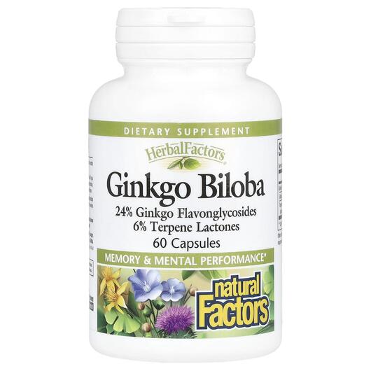 Основне фото товара Natural Factors, Ginkgo Biloba 60, Гінкго білоба, 60 капсул