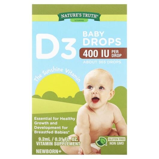 Основне фото товара Vitamins D3 Baby Drops Newborn+ 400 IU, Вітаміни, 9.2 мл