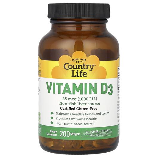 Основне фото товара Vitamin D3 1000 IU 200, Вітамін D3 1000 МЕ, 200 капсул