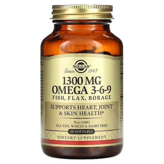 Основне фото товара Solgar, Omega 3-6-9 1300 mg, Омега 3 6 9, 60 капсул
