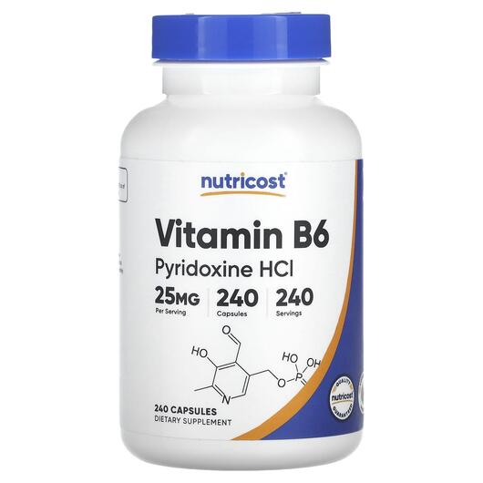 Основне фото товара Vitamin B6 Pyridoxine HCl 25 mg, Бетаїн Гідрохлорид, 240 капсул