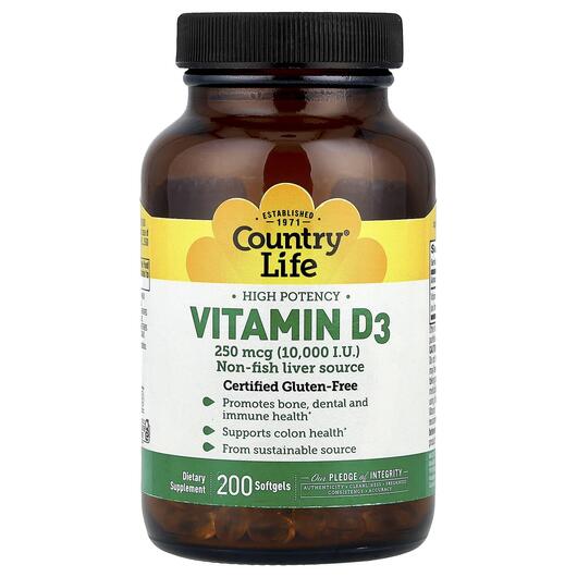 Основне фото товара Vitamin D3 High Potency 250, Вітамін D3 Холекальциферол, 200 капс