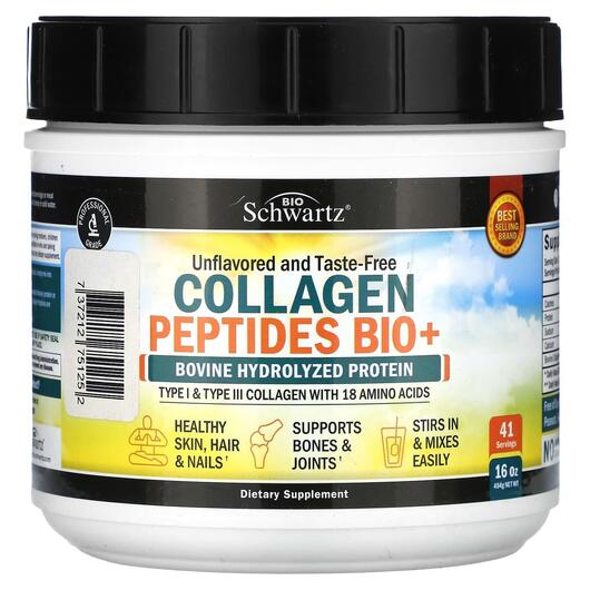 Основне фото товара Collagen Peptides Bio+ Unflavored, Колагенові пептиди, 454 г