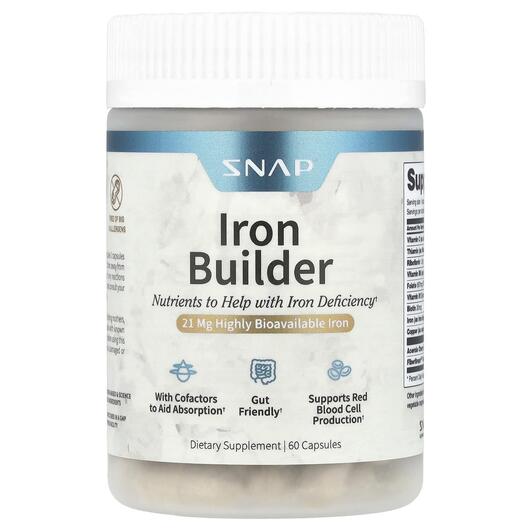 Основне фото товара Snap Supplements, Iron Builder, Залізо, 60 капсул