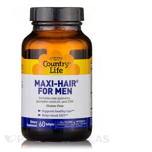 Основне фото товара Country Life, Maxi-Hair for Men, Шкіра нігті волосся, 60 капсул