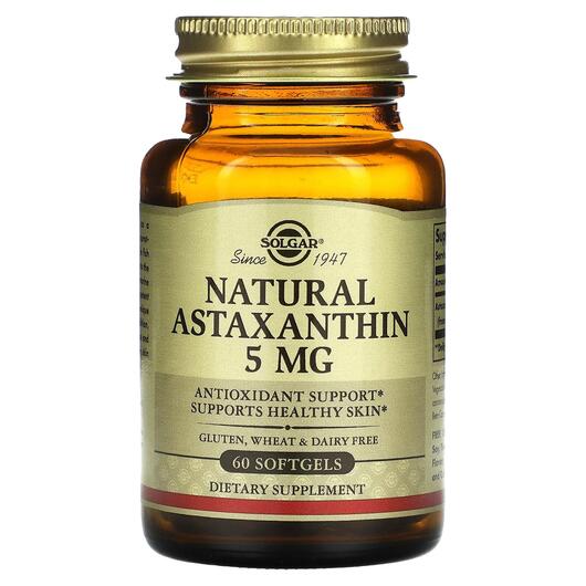 Основне фото товара Solgar, Astaxanthin 5 mg, Астаксантин 5 мг, 60 капсул