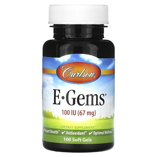 Основне фото товара Carlson, E-Gems 67 mg 100 IU, Вітамін E Токофероли, 100 капсул