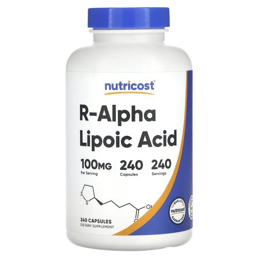 Основне фото товара Nutricost, R-Alpha Lipoic Acid 100 mg, Альфа-ліпоєва, 240 капсул