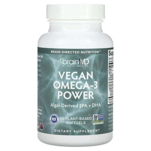 Основне фото товара BrainMD, Vegan Omega-3 Power, Омега 3, 60 Plant-Based Softgels