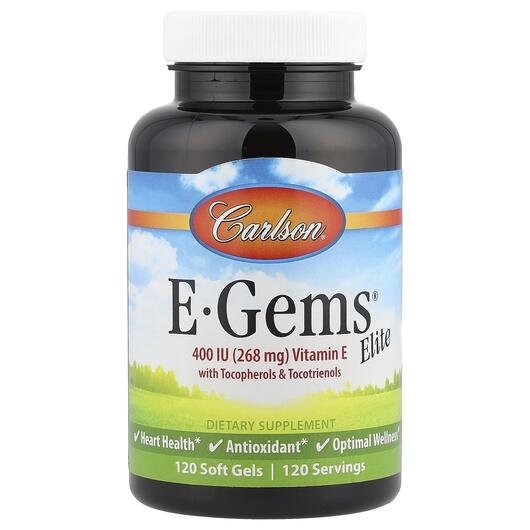 Основне фото товара Carlson, E-Gems, Вітамін E 268 мг 400 МЕ, 120 капсул