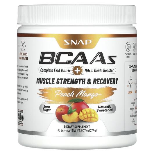 Основне фото товара Snap Supplements, BCAAs Peach Mango, БЦАА, 277 г