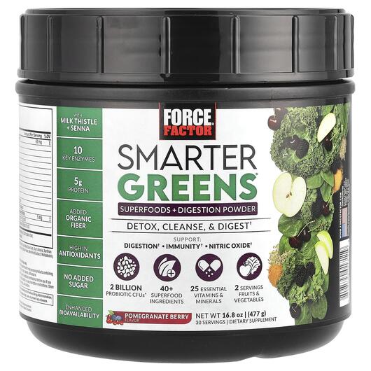 Основне фото товара Force Factor, Smarter Greens, Суперфуд, 419 г